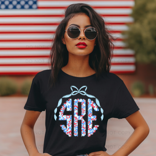 Patriotic Leopard Print Monogram-Light Blue Ribbon