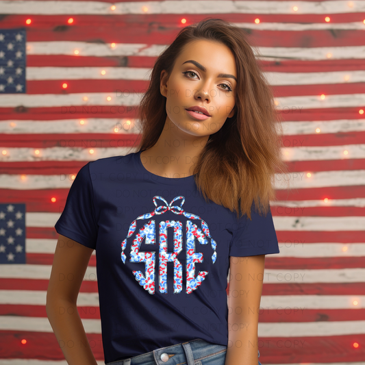 Patriotic Leopard Print Monogram-Matching Ribbon