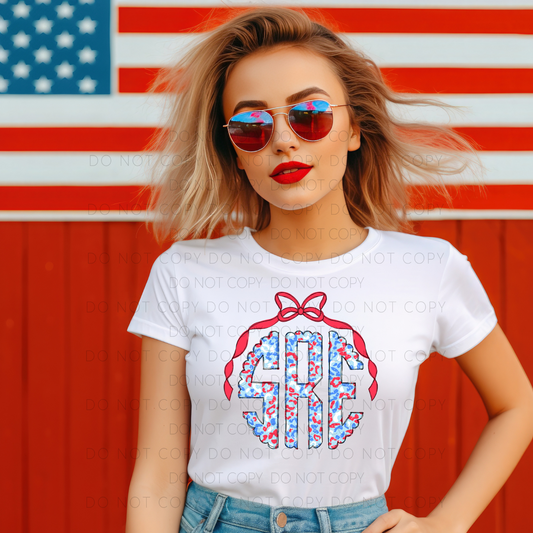 Patriotic Leopard Print Monogram-Red Ribbon