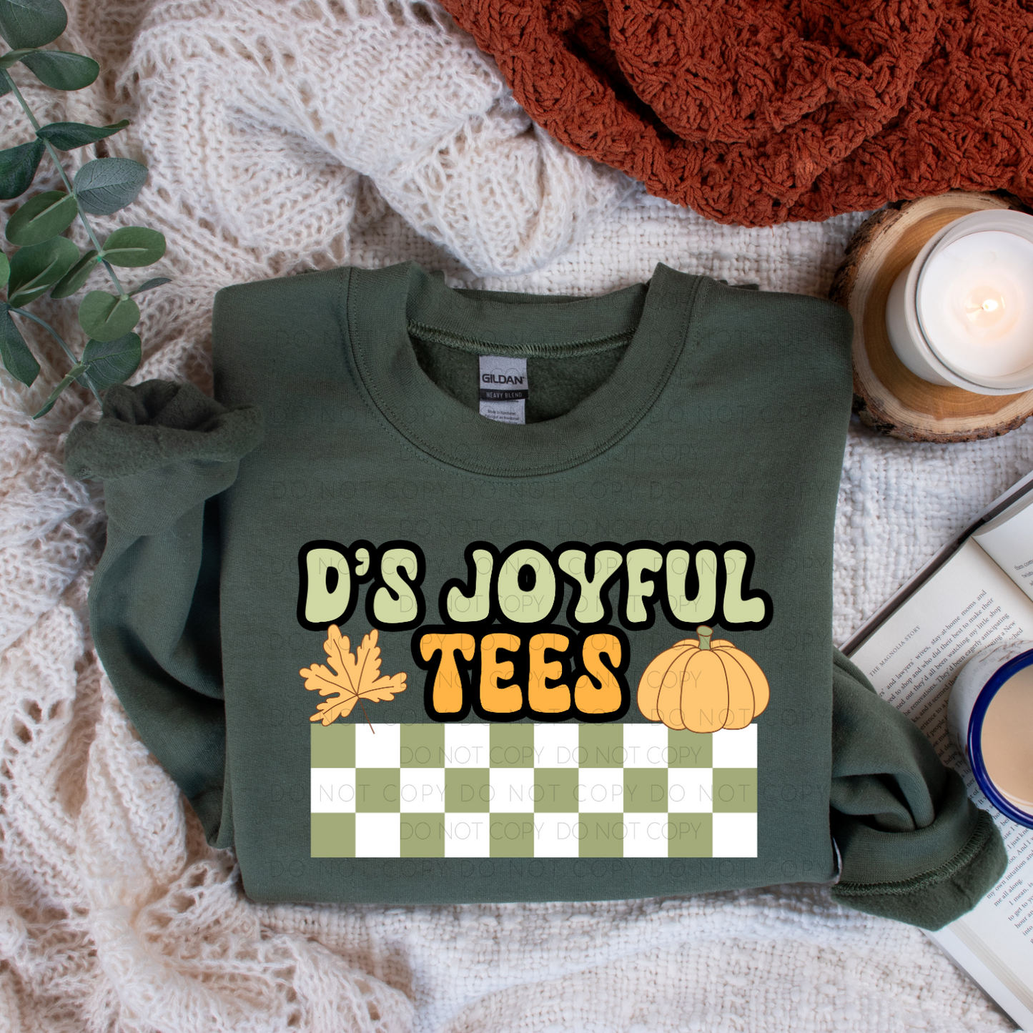 Small Business Fall Leaf And Pumpkin (Green Checkered)