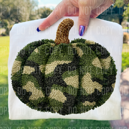 Faux Yarn Camo Pumpkin