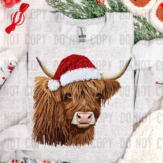 Faux Yarn Christmas Highland Cow