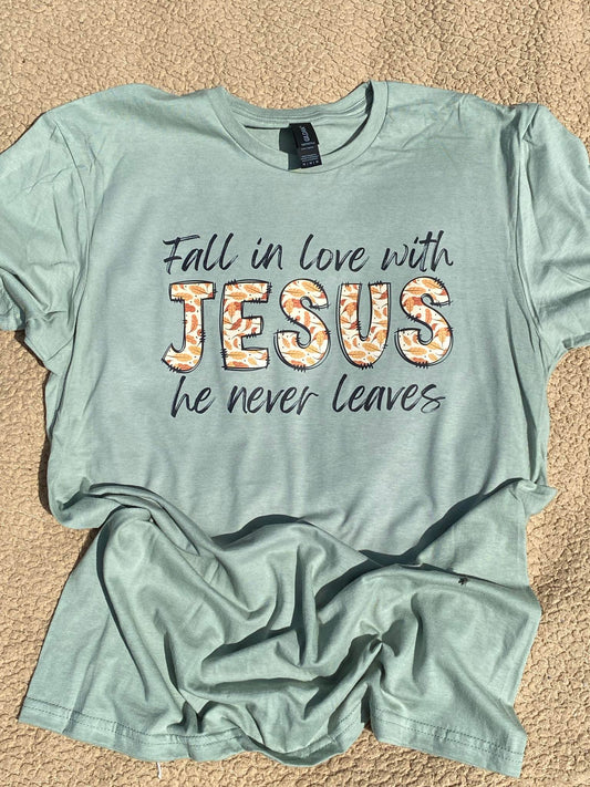 RTS Fall In Love With Jesus He Never Leaves-Medium