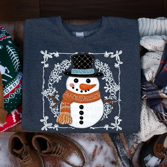 Faux Embroidered Snowman