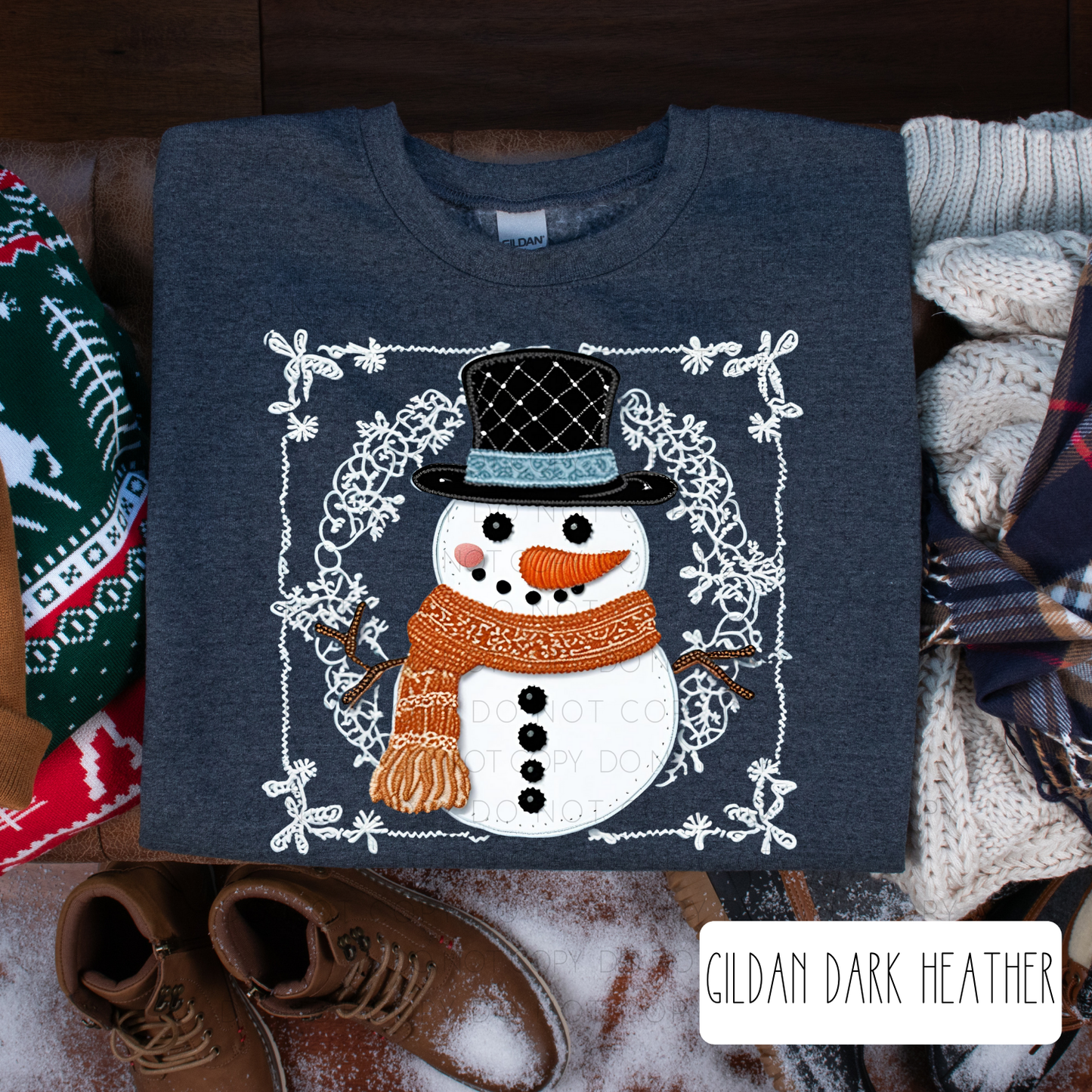 Faux Embroidered Snowman