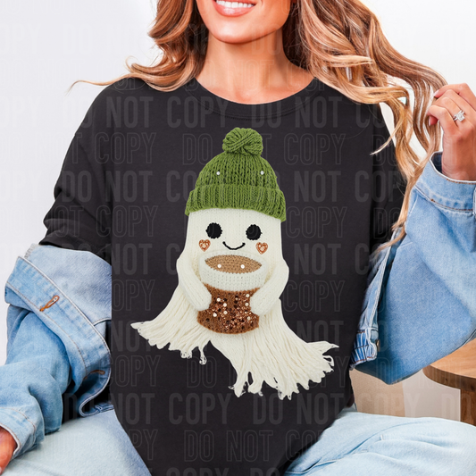Faux Yarn Ghost Coffee Green Hat